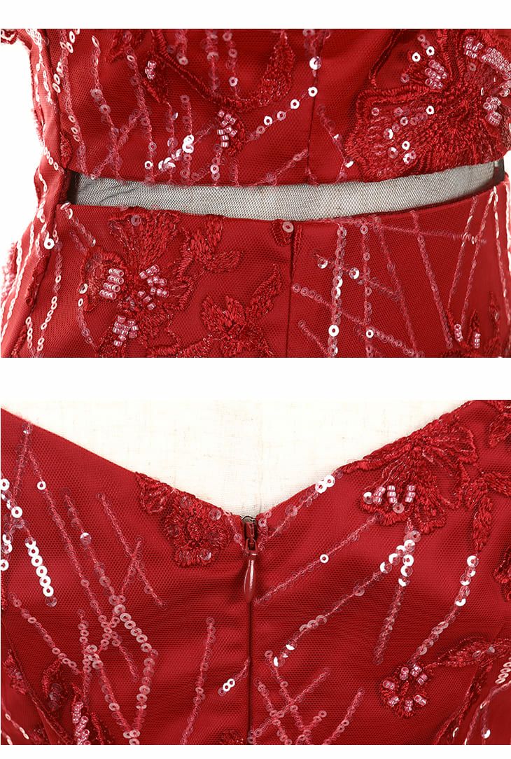ROBEdeFLEURS Glossyの品番gl-md-gl1969のスパンコールビーズ付き刺繍レース×タイトミニドレス