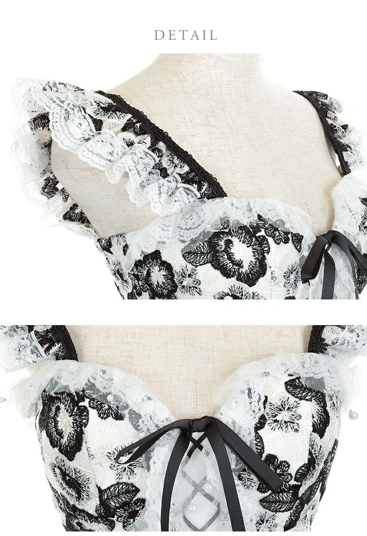 ROBEdeFLEURS ローブドフルール  フラワー 刺繍レース× スカートパンツ セットアップドレス[2085]