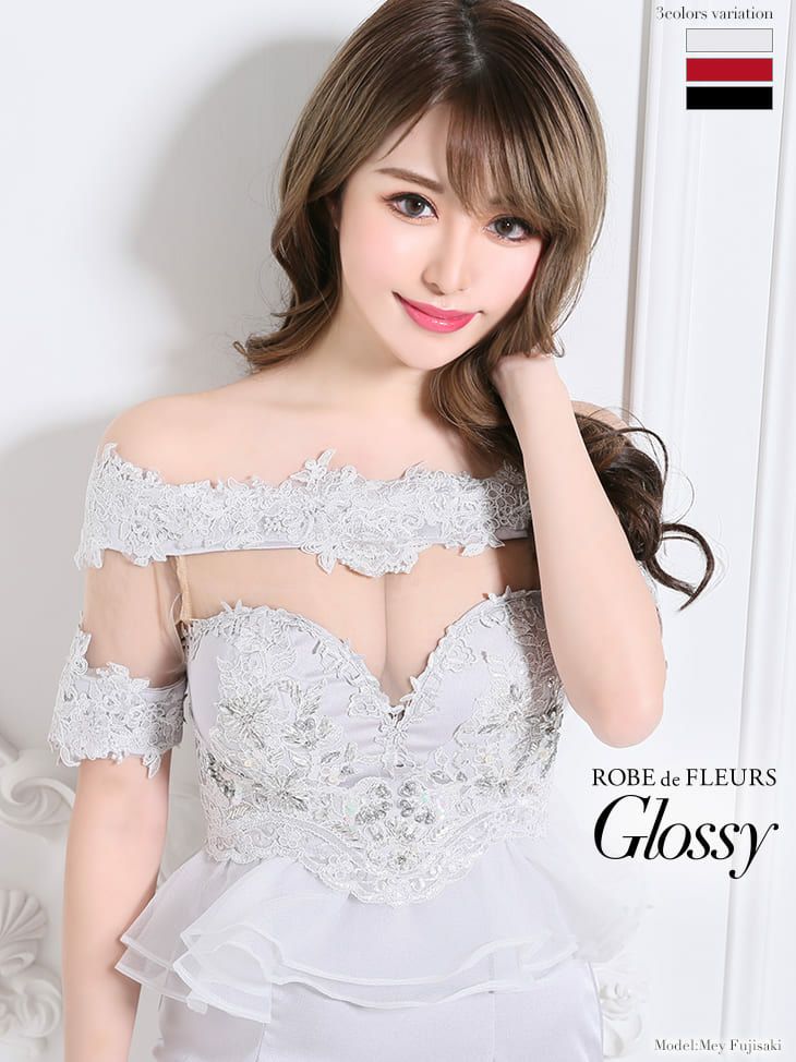 ROBEdeFLEURS Glossy[ローブドフルール グロッシー]ラグジュアリー レース× ぺプラム ミニドレス[藤咲めい][2026]