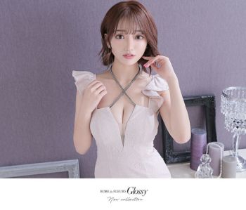 ROBEdeFLEURS Glossy[ローブドフルール グロッシー]ビジュークロス× フリル ノースリーブ ミニドレス[Erena][2089]