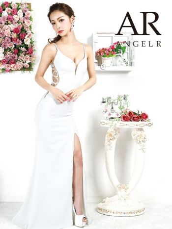 キャバドレス AngelR [エンジェルアール]バックビジュー デザイン タイトロングドレス(ホワイト/ブラック/ピンクベージュ)[LISA][9331]