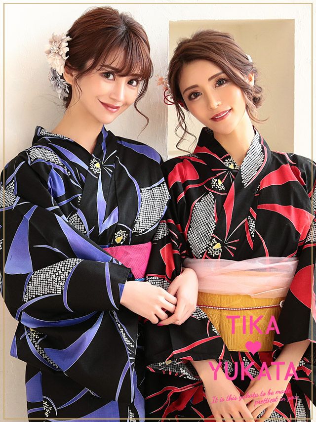 [LaLaTulle select][浴衣][セパレート浴衣]花柄浴衣 (黒×青色) [送料無料]