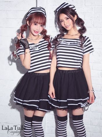 [ハロウィン コスプレ通販] オフショルボーダーアップ囚人 ハロウィンコスプレ