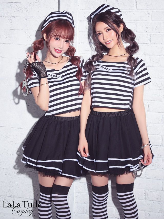 [ハロウィン コスプレ通販] オフショルボーダーアップ囚人 ハロウィンコスプレ