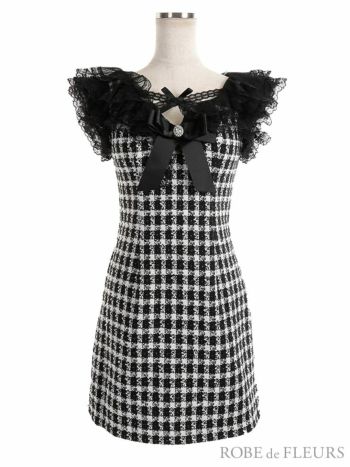 ROBEdeFLEURS ローブドフルール ドールチェック ツイードワンピースドレス[2178]