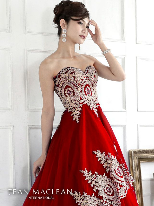 JEANMACLEANの品番91016のフラワー刺繍チュールレースフレアロングドレス