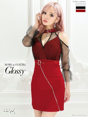 ROBEdeFLEURS Glossy[ローブドフルール グロッシー]ジッパー× ロングスリーブ ミニドレス[桜咲乃愛][2128]