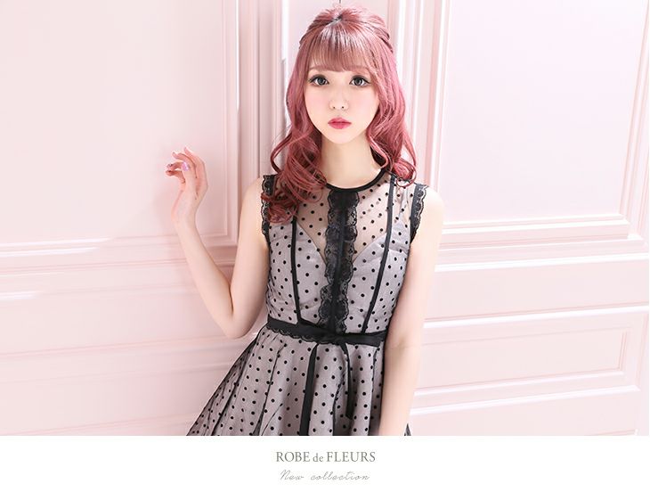 ROBEdeFLEURS ローブドフルール  ガーリードット チュール× フレア ミニドレス[2161]