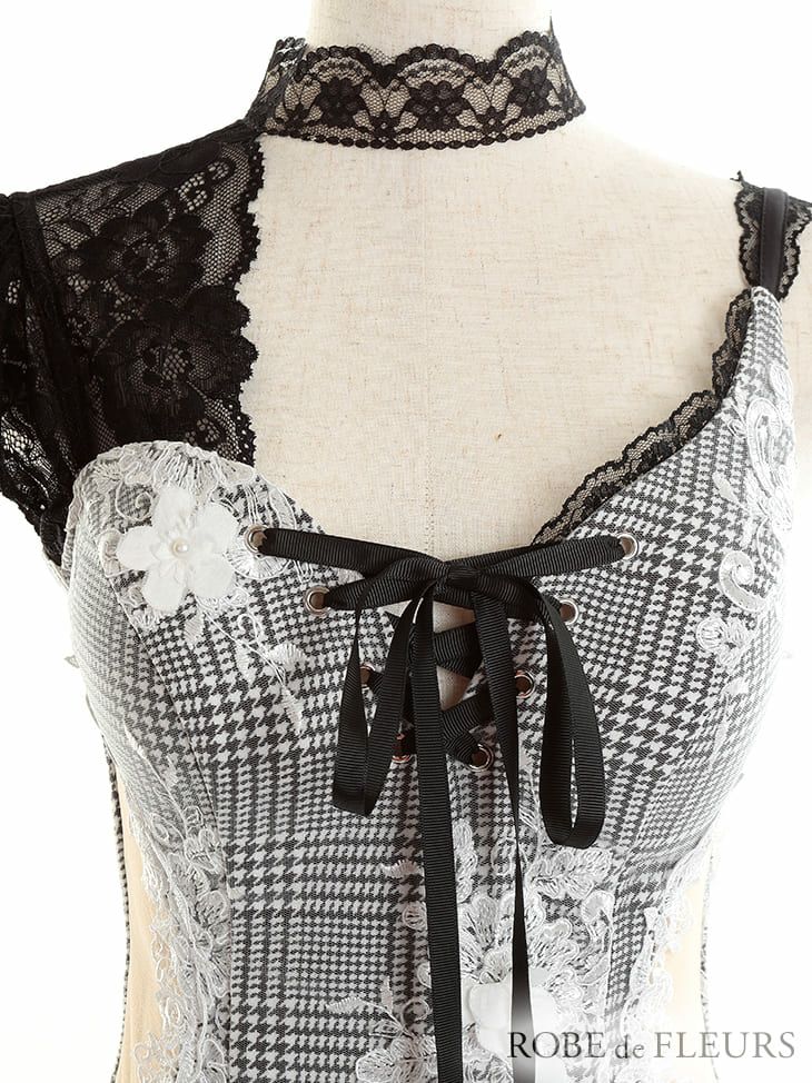 ROBEdeFLEURS ローブドフルール  サイド チュール切替×ギンガムチェック タイト ミニドレス[2176]