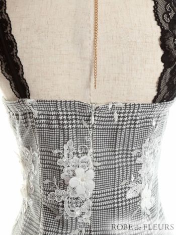 ROBEdeFLEURS ローブドフルール  サイド チュール切替×ギンガムチェック タイト ミニドレス[2176]