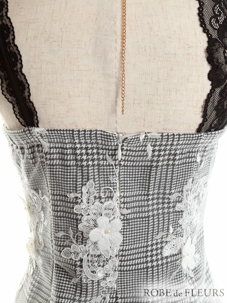 ROBEdeFLEURS ローブドフルール  サイド チュール切替×ギンガムチェック タイト ミニドレス[2176]