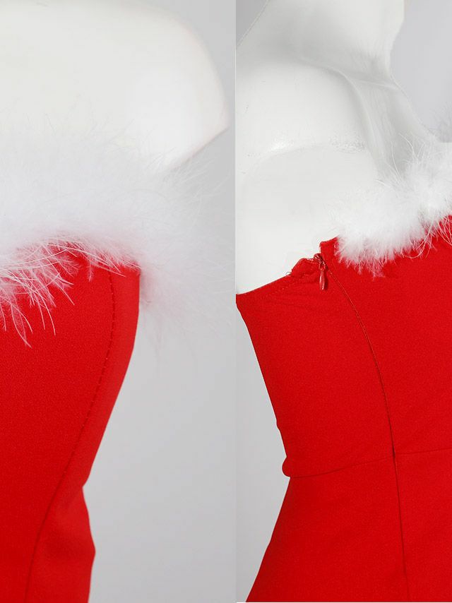 [サンタコスプレ SET]アームカバー付き フェザーシンプル ベアトップ フレア サンタコス[久保七瀬]