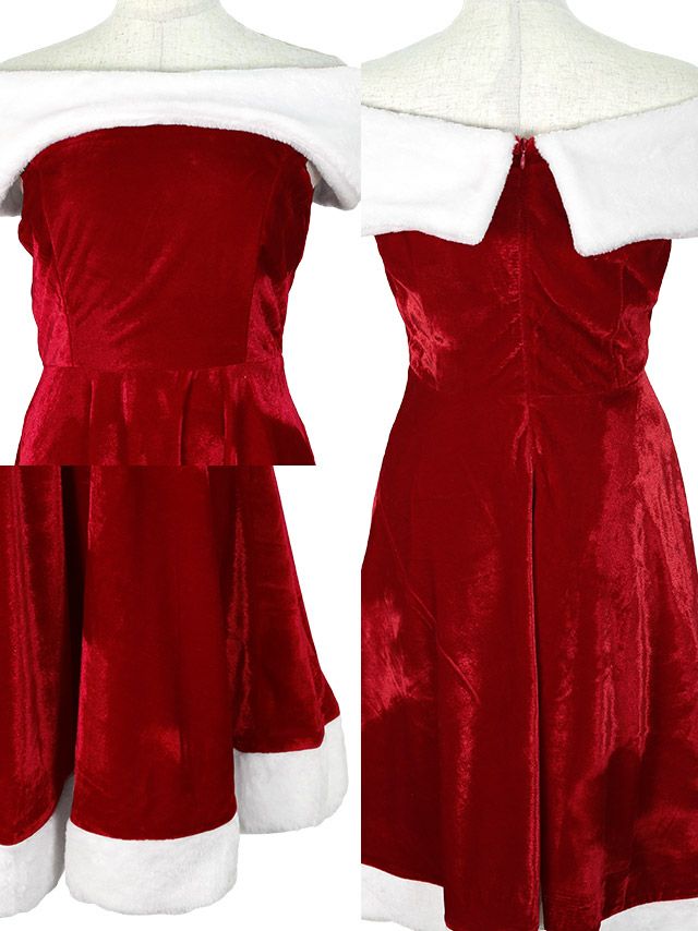 [サンタ コスプレ衣装]ファー付肩だしフレアスカートサンタコスチューム(1color)(Mサイズ)
