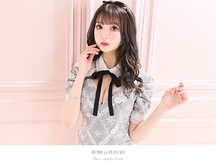 ROBEdeFLEURS ローブドフルール 刺繍モチーフ 半袖 フレア セットアップ ミニドレス[2270]