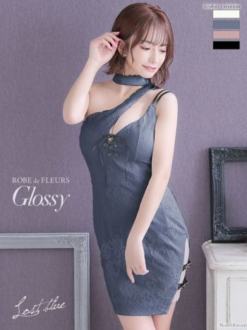 ROBEdeFLEURS Glossy[ローブドフルール グロッシー]レース×レザー ワンショルダー ミニドレス[Erena][2119]