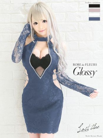 ROBEdeFLEURS Glossy[ローブドフルール グロッシー]レース 長袖×サイドメッシュ ミニドレス[美咲キララ][2147]