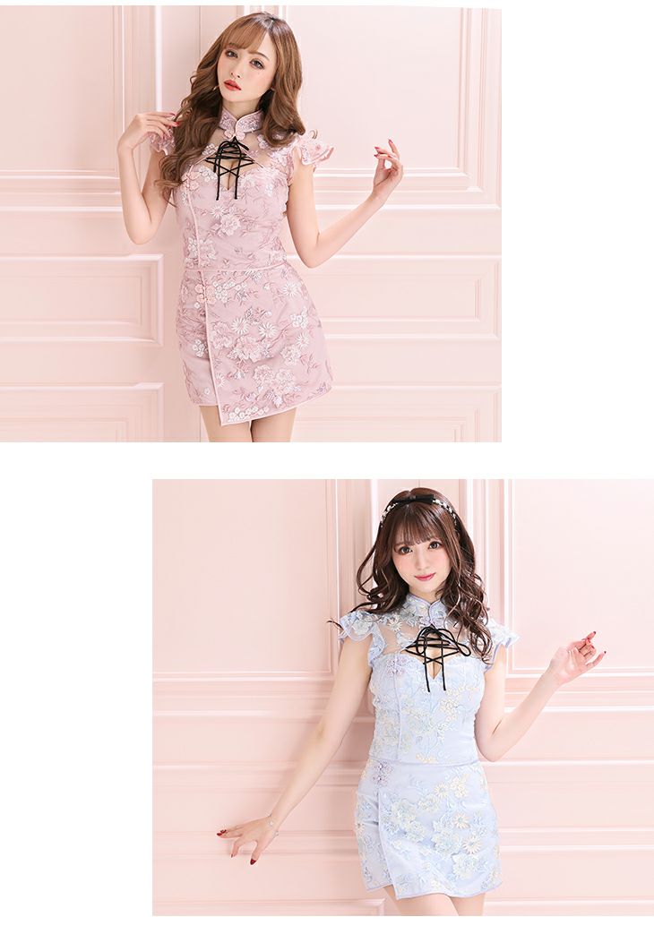 ROBEdeFLEURS ローブドフルール フリル袖刺繍モチーフチャイナ セットアップ タイト ミニドレス[2291]