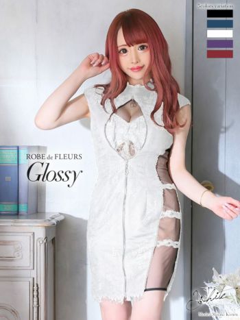 ROBEdeFLEURS Glossy[ローブドフルール グロッシー]フロント ジップ× レース ノースリーブ ミニドレス[XS/Lあり][真優川咲][2067]