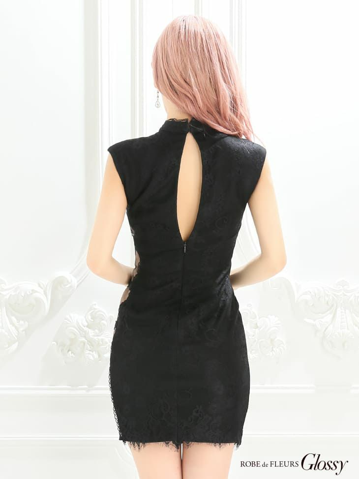 ROBEdeFLEURS Glossy[ローブドフルール グロッシー]フロント ジップ× レース ノースリーブ ミニドレス[XS/Lあり][真優川咲][2067]