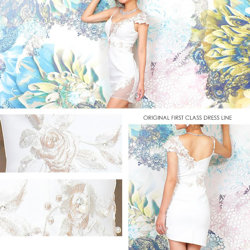 Angel-Rの品番20833のフラワー刺繍×カッティングメッシュタイトミニドレス