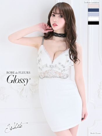 ROBEdeFLEURS Glossy[ローブドフルール グロッシー]チョーカー付き レース×ビジューキャミ ミニドレス[真優川咲][2050]