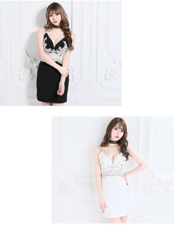 ROBEdeFLEURS Glossy[ローブドフルール グロッシー]チョーカー付き レース×ビジューキャミ ミニドレス[真優川咲][2050]