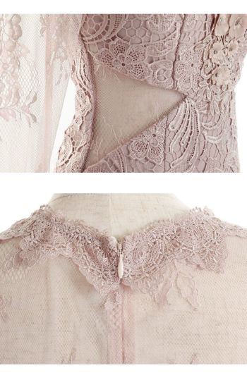 ROBEdeFLEURS ローブドフルール フラワーケミカルレース 長袖 ミニドレス[ペチコート付][2168]