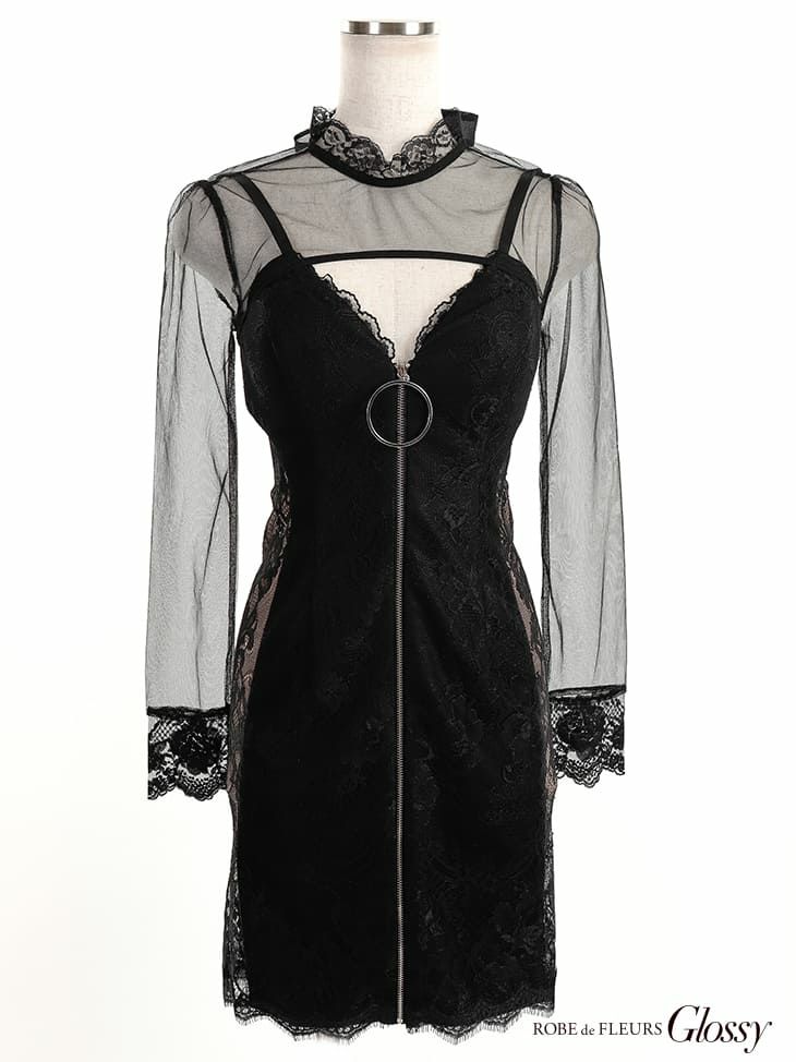 ROBEdeFLEURS Glossy[ローブドフルール グロッシー]フロント ジッパー× ロングスリーブ ミニドレス[真優川咲][2316]