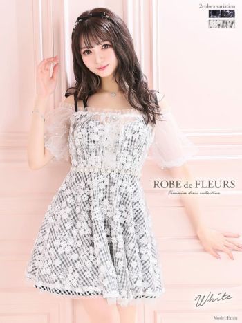 ROBEdeFLEURS [ローブドフルール]フラワー チュール ギンガムチェック フレア ミニドレス[2295]