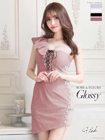 ROBEdeFLEURS Glossy[ローブドフルール グロッシー]レースアップ× アシンメトリー ワンショルダー ミニドレス[ゆめ][2129]