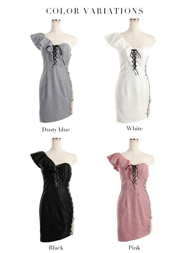 ROBEdeFLEURS Glossy[ローブドフルール グロッシー]レースアップ× アシンメトリー ワンショルダー ミニドレス[ゆめ][2129]