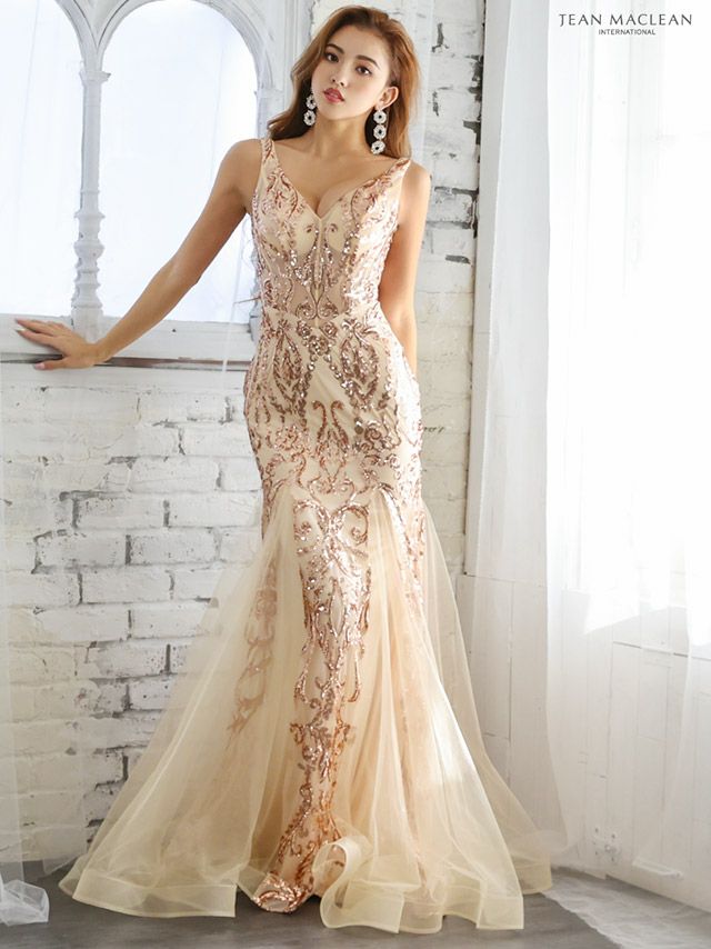 キャバドレス [JEANMACLEAN][ジャンマクレーン]jm-ld-11878 スパンコール刺繍×メッシュチュールマーメイトロングドレス(2color)(9号サåイズ)画像２