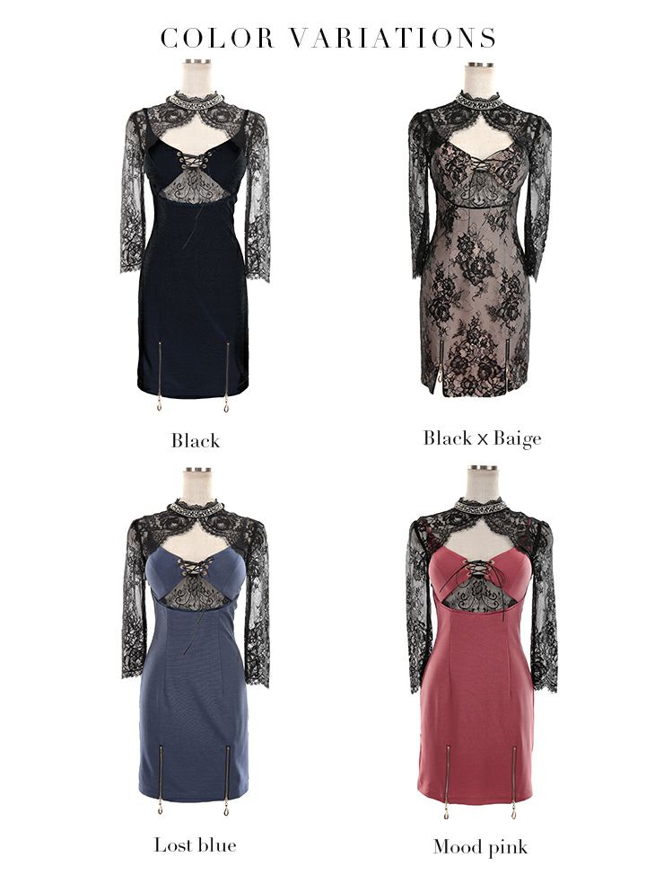 ROBEdeFLEURS Glossy[ローブドフルール グロッシー]バスト レースアップ レース 七分袖 ミニドレス[真優川咲][2302]