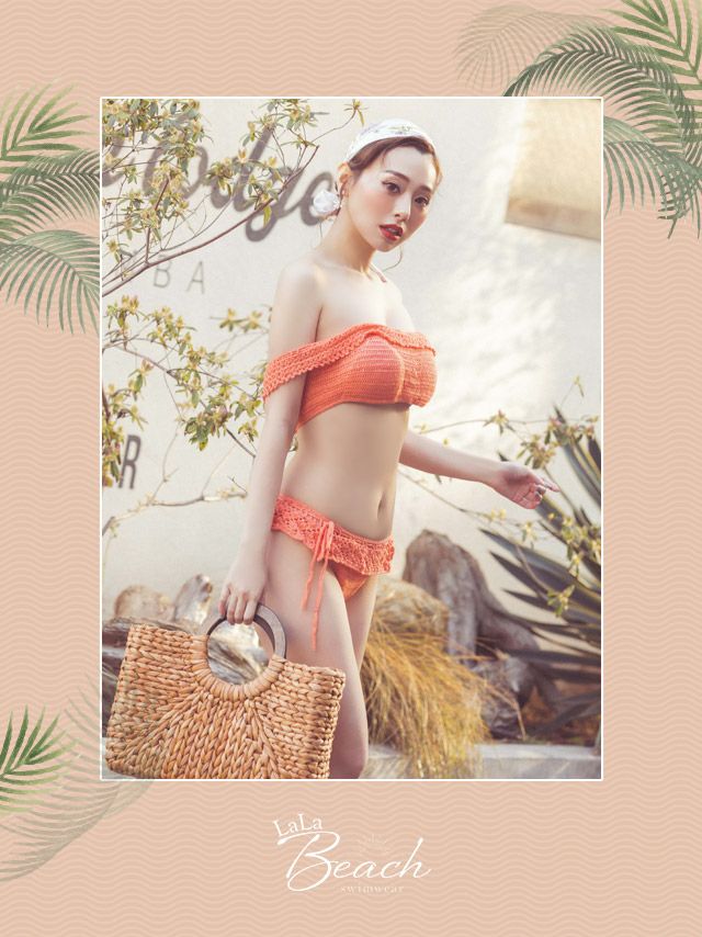 SALE【水着】クロシェニット レースアップ オフショルビキニ