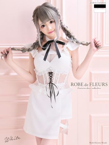 ROBEdeFLEURS ローブドフルール 美咲キララ様×ウエストレースアップ フリル袖 タイト ミニドレス[2127]