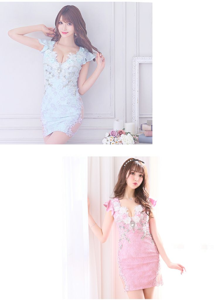 ROBEdeFLEURS ローブドフルール 立体 フラワーラグジュアリー ミニドレス[2134]