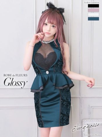 ROBEdeFLEURS Glossy[ローブドフルール グロッシー]カラーデザインホルター サテン ミニドレス[美咲キララ][2345]