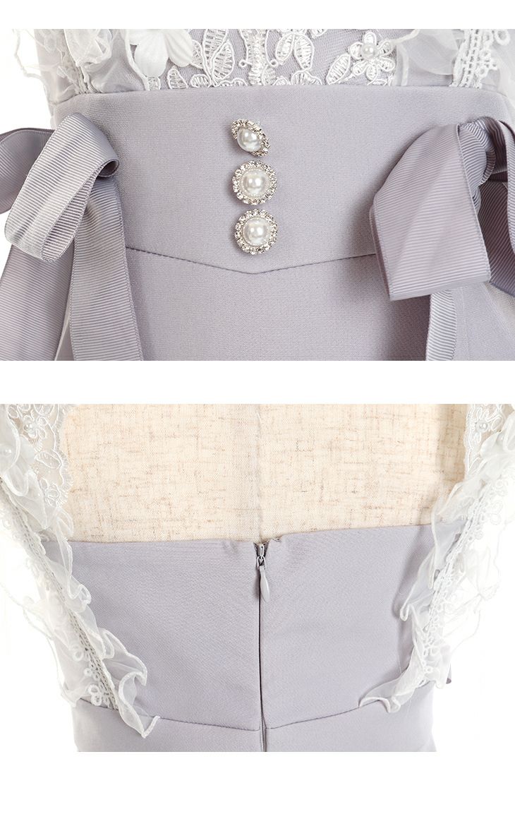 ROBEdeFLEURS ローブドフルール シフォンレースウエストリボン 長袖 タイト ミニドレス[2163]