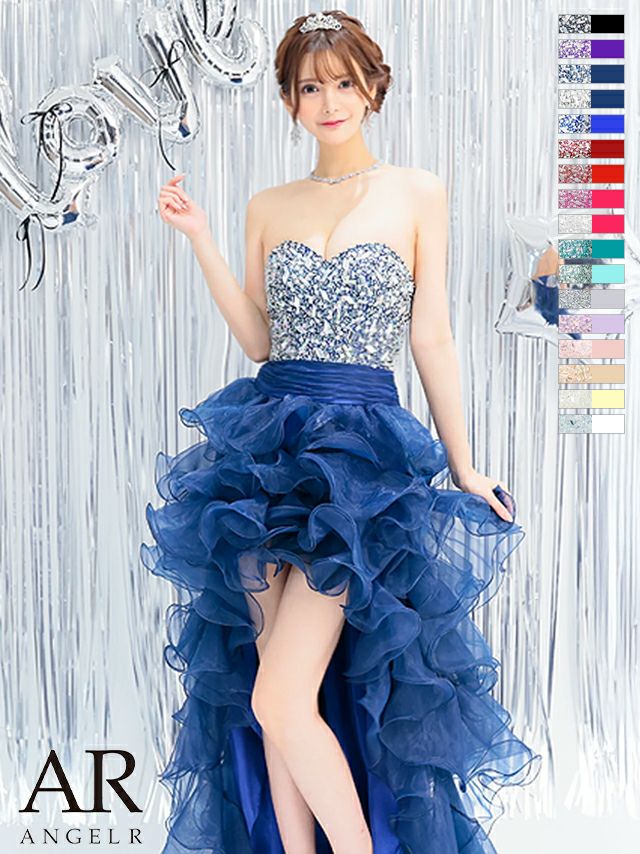 AngelR [エンジェルアール]ビジュー ベア ショートinロング プリンセス スピンドル チュール フレア 高級ロングテールドレス[ピンク][一条響/キャバドレス着用][2216]