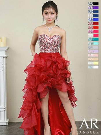 AngelR [エンジェルアール]ビジュー ベア ショートinロング プリンセス スピンドル チュール フレア 高級ロングテールドレス[ピンク][一条響/キャバドレス着用][2216]
