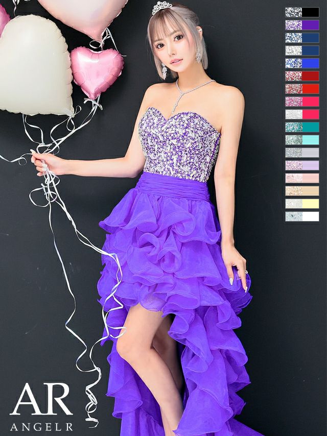 AngelR [エンジェルアール]ビジュー ベア ショートinロング プリンセス スピンドル チュール フレア 高級ロングテールドレス[ピンク][一条響/キャバドレス着用][2216]