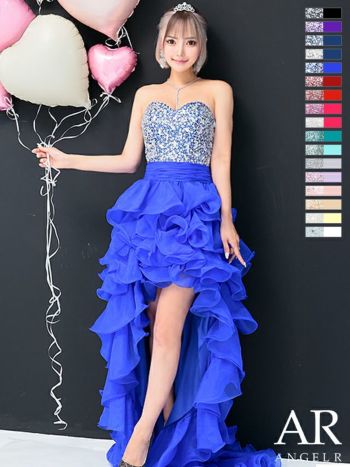 AngelR [エンジェルアール]ビジュー ベア ショートinロング プリンセス スピンドル チュール フレア 高級ロングテールドレス[ピンク][一条響/キャバドレス着用][2216]