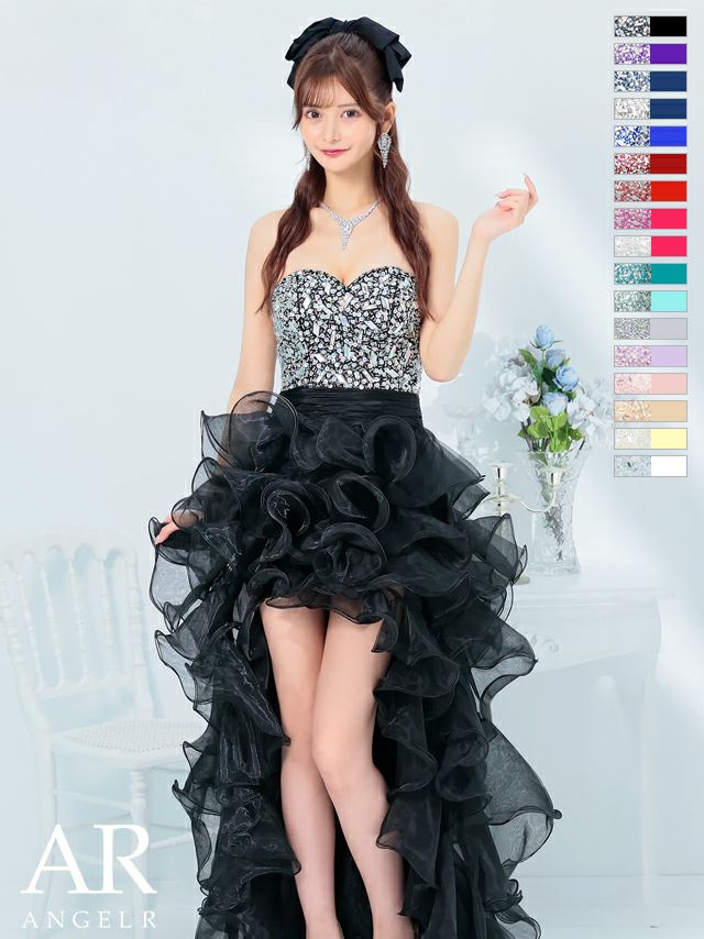 AngelR [エンジェルアール]ビジュー ベア ショートinロング プリンセス スピンドル チュール フレア 高級ロングテールドレス[ピンク][一条響/キャバドレス着用][2216]