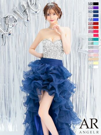 AngelR [エンジェルアール]ビジュー ベア ショートinロング プリンセス スピンドル チュール フレア 高級ロングテールドレス[ピンク][一条響/キャバドレス着用][2216]