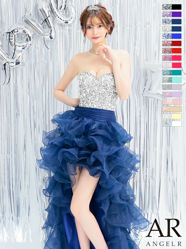 AngelR [エンジェルアール]ビジュー ベア ショートinロング プリンセス スピンドル チュール フレア 高級ロングテールドレス[ピンク][一条響/キャバドレス着用][2216]