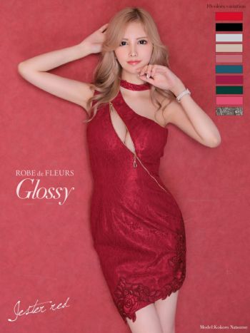 ROBEdeFLEURS Glossy[ローブドフルール グロッシー]ジッパー× ストレッチ ミニドレス(10color)[XS/Lあり][ゆめ][2003]