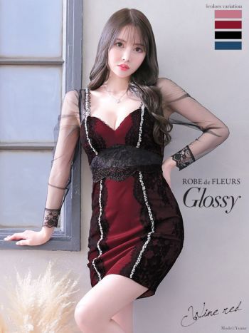 ROBEdeFLEURS Glossy[ローブドフルール グロッシー]ウエストシアデザイン ミニドレス[XS/Lあり][ゆめ][2348]