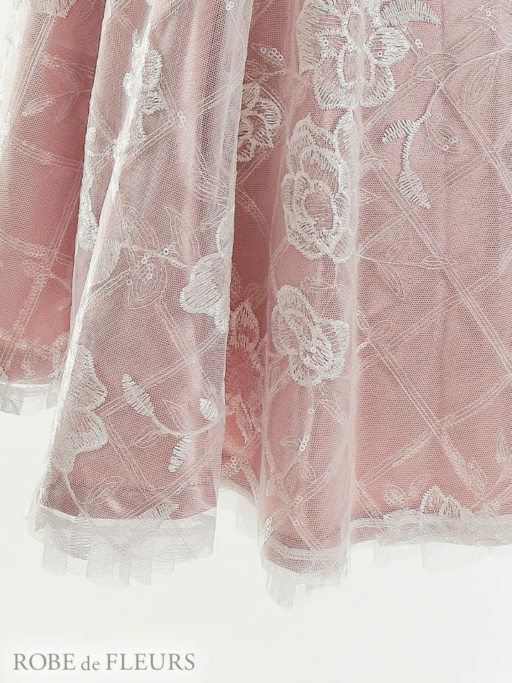 ROBEdeFLEURS ローブドフルール チュール フラワー刺繍デザイン 半袖 フレア ミニドレス[2324]