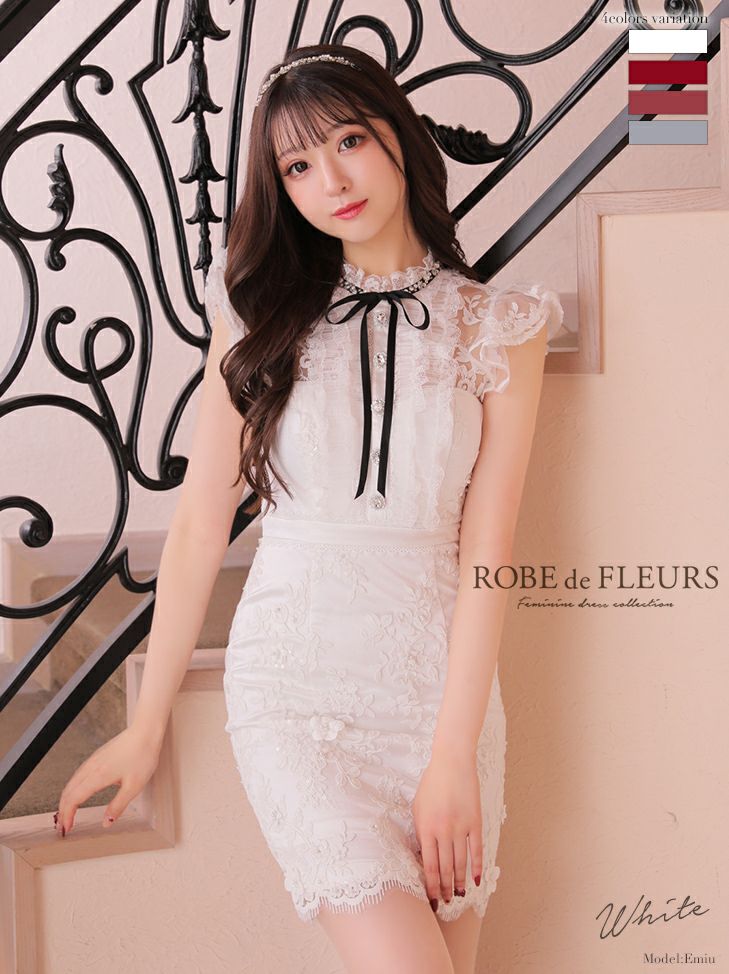 ナイトドレスROBE de FLEURS[ローブドフルール]フラワーレース襟リボン