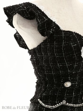 ROBE de FLEURS[ローブドフルール]チェック ツイード フリル ノースリーブ スカート　パンツ セットアップ Aライン フレア 高級ミニドレス[えみう/キャバドレス着用][1856]